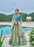 Saga Green Beautiful Traditional Designer Elegant Embroidery Work Cut Work Silk Lehenga - 7104