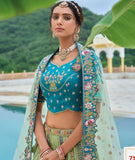 Saga Green Beautiful Traditional Designer Elegant Embroidery Work Cut Work Silk Lehenga - 7104