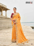 Orange Gadwal Silk Saree with Magenta Silk Blouse and Exquisite Handwork, Embroidery - 7006