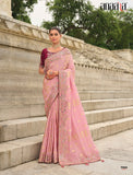 Pink Shaded Gadwal Silk Saree with Magenta Silk Blouse and Exquisite Handwork, Embroidery - 7003