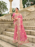 Pink Shaded Gadwal Silk Saree with Magenta Silk Blouse and Exquisite Handwork, Embroidery - 7009