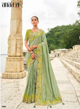 Pista Green Shaded Gadwal Silk Saree with Magenta Silk Blouse and Exquisite Handwork, Embroidery - 7002