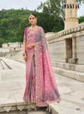 Pink Gray Shaded Gadwal Silk Saree with Magenta Silk Blouse and Exquisite Handwork, Embroidery - 7011