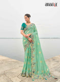 Sea Green Gadwal Silk Saree with Magenta Silk Blouse and Exquisite Handwork, Embroidery - 7008