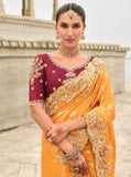 Orange Gadwal Silk Saree with Magenta Silk Blouse and Exquisite Handwork, Embroidery - 7006