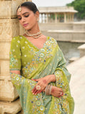 Pista Green Shaded Gadwal Silk Saree with Magenta Silk Blouse and Exquisite Handwork, Embroidery - 7002