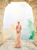 Off-White Gadwal Silk Saree with Magenta Silk Blouse and Exquisite Handwork, Embroidery - 7007