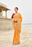 Orange Gadwal Silk Saree with Magenta Silk Blouse and Exquisite Handwork, Embroidery - 7006