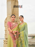 Pista Green Shaded Gadwal Silk Saree with Magenta Silk Blouse and Exquisite Handwork, Embroidery - 7002