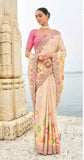 Off-White Gadwal Silk Saree with Magenta Silk Blouse and Exquisite Handwork, Embroidery - 7007