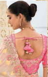 Off-White Gadwal Silk Saree with Magenta Silk Blouse and Exquisite Handwork, Embroidery - 7007