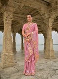 Pink Pure Viscose Embroidered HandWork C-Pallu Saree with Pink Silk Blouse - 7206