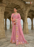 Pink Pure Viscose Embroidered HandWork C-Pallu Saree with Pink Silk Blouse - 7206