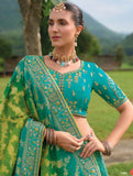 Beautiful Traditional Designer Elegant Green Embroidery Work Cut Work Silk Lehenga - 7405