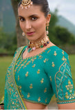 Beautiful Traditional Designer Elegant Green Embroidery Work Cut Work Silk Lehenga - 7405