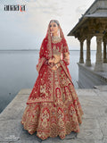 Red Raw Silk Bridal Wedding Lehenga Set with Heavy Net Dupatta - AA138