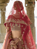 Red Raw Silk Bridal Wedding Lehenga Set with Heavy Net Dupatta - AA138