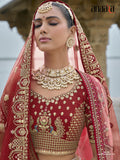 Red Raw Silk Bridal Wedding Lehenga Set with Heavy Net Dupatta - AA138