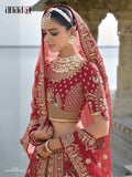 Red Raw Silk Bridal Wedding Lehenga Set with Heavy Net Dupatta - AA138