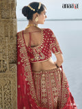 Red Raw Silk Bridal Wedding Lehenga Set with Heavy Net Dupatta - AA138