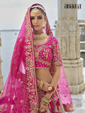 Pink Raw Silk Bridal Wedding Lehenga Set with Heavy Net Dupatta - AA140