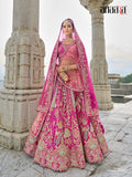 Pink Raw Silk Bridal Wedding Lehenga Set with Heavy Net Dupatta - AA140