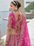 Pink Raw Silk Bridal Wedding Lehenga Set with Heavy Net Dupatta - AA140