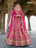 Pink Raw Silk Bridal Wedding Lehenga Set with Heavy Net Dupatta - AA142