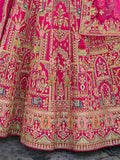 Pink Raw Silk Bridal Wedding Lehenga Set with Heavy Net Dupatta - AA142