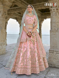 Peach Raw Silk Bridal Wedding Lehenga Set with Heavy Net Dupatta - AA144