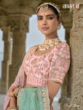 Peach Raw Silk Bridal Wedding Lehenga Set with Heavy Net Dupatta - AA144