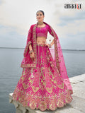 Pink Raw Silk Bridal Wedding Lehenga Set with Heavy Net Dupatta - AA146