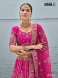 Pink Raw Silk Bridal Wedding Lehenga Set with Heavy Net Dupatta - AA146