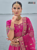 Pink Raw Silk Bridal Wedding Lehenga Set with Heavy Net Dupatta - AA146