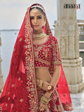 Red Raw Silk Bridal Wedding Lehenga Set with Heavy Net Dupatta - AA151