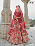 Red Raw Silk Bridal Wedding Lehenga Set with Heavy Net Dupatta - AA151