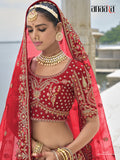 Red Raw Silk Bridal Wedding Lehenga Set with Heavy Net Dupatta - AA151