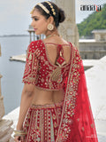 Red Raw Silk Bridal Wedding Lehenga Set with Heavy Net Dupatta - AA151