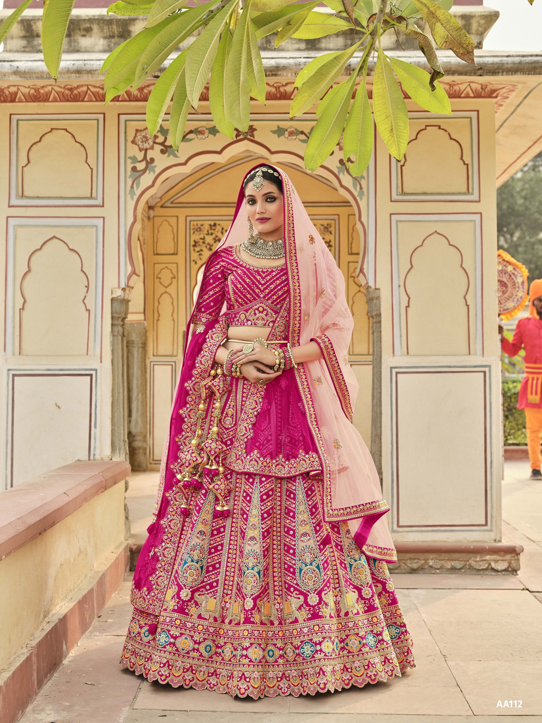 Pink Silk Bridal Wedding Lehenga Choli With Khatli Work Heavy Embroide